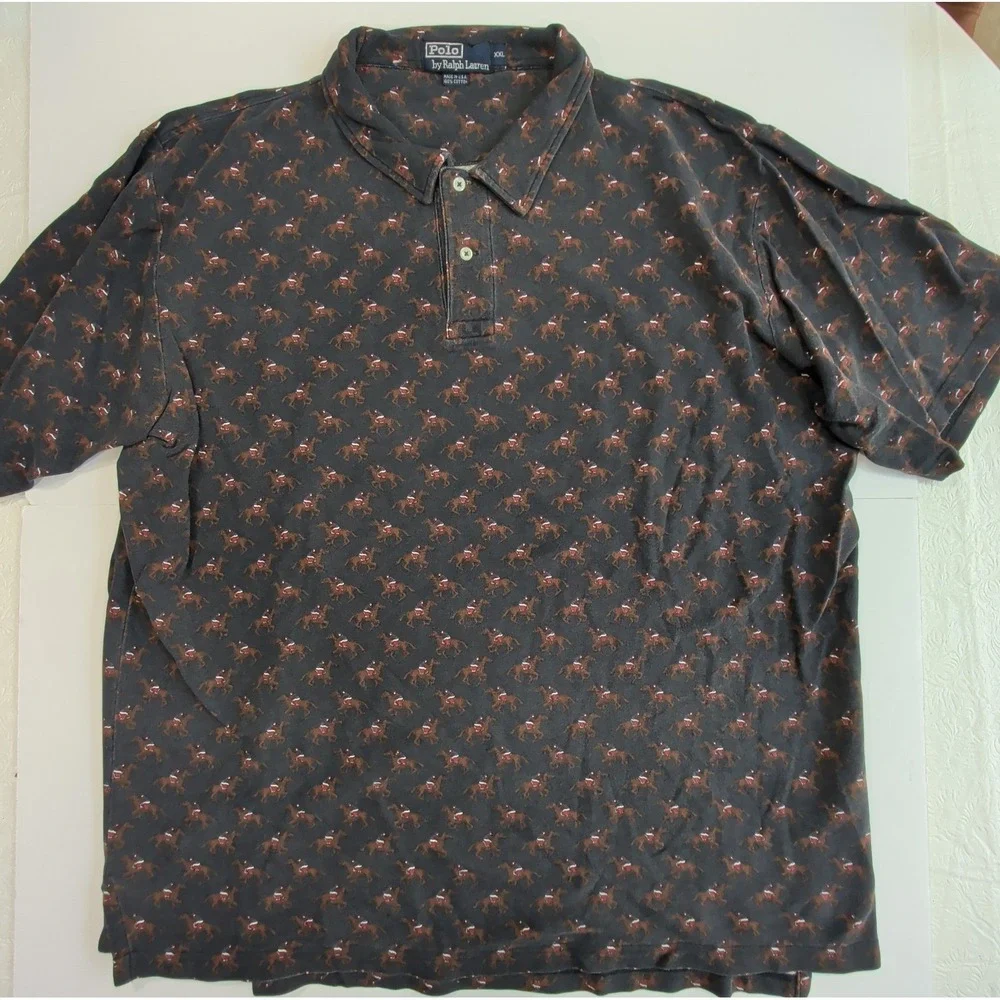 Vintage Ralph Lauren Polo Shirt Mens XXL Made in USA All-Over Player Print RARE